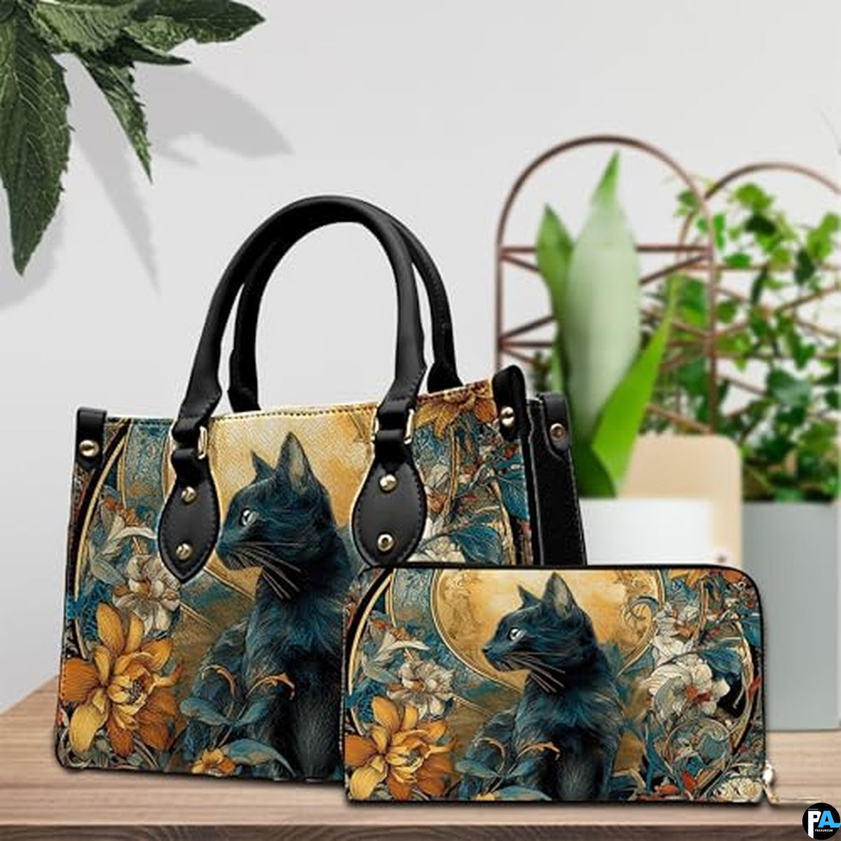 Black Cat Leather Bag – Vintage Cat Art Handbag, Stylish Animal-Themed Purse, Unique Gift for Cat Lovers