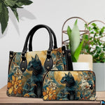 Black Cat Leather Bag – Vintage Cat Art Handbag, Stylish Animal-Themed Purse, Unique Gift for Cat Lovers