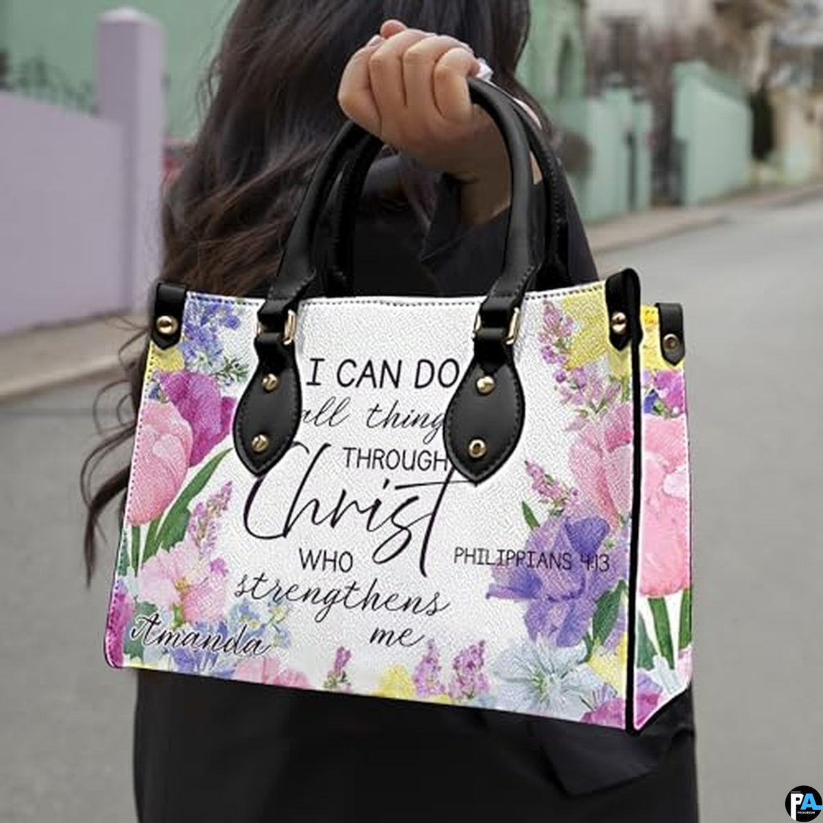 Personalized Flower Christian inspiration with floral elements Handbag