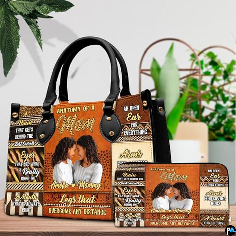Mothers Day Gift Leather Bag- Personalized Grandmas Purse With Grandkids Names, Grandma Handbag Birthday Gifts For Mom Women