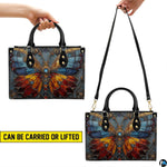 Interior opening of stained glass butterfly handbag displaying spacious inner organization space