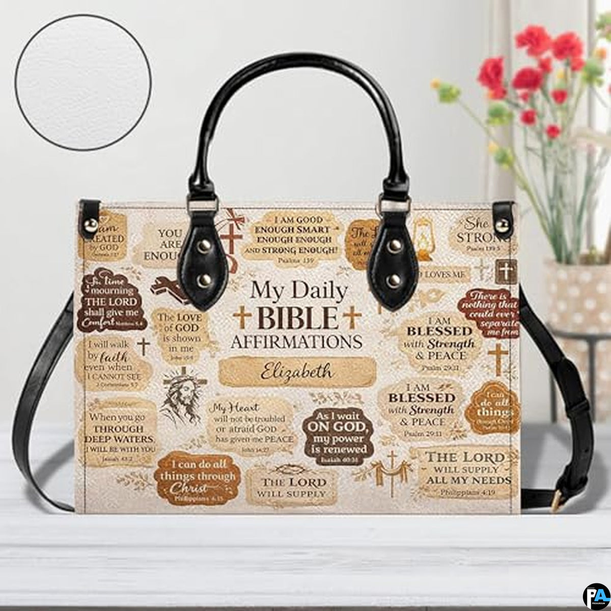 Personalized Christian Leather Handbag – Custom Purse Faith Gift for Mom, Grandma, Women Birthday or Christmas