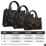 Measurement comparison graphic showing dimensional variations for antique gold butterfly handbag
