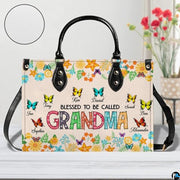 Mothers Day Gift Leather Bag- Personalized Grandmas Purse With Grandkids Names, Grandma Handbag Birthday Gifts For Mom Women