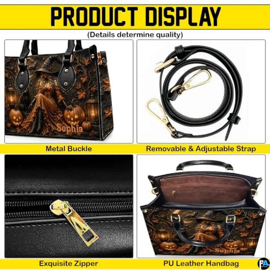 Personalized Witch Handbag with Purse, Custom Name Gothic Leather Bag Set for Women, Halloween Shoulder Bag, Witch Gift