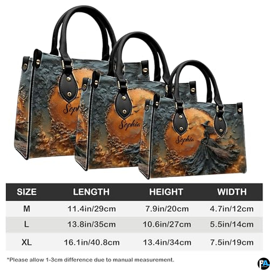 Personalized Halloween Leather Handbag – Custom Witch 3D Printing Effect Purses For Women – Spooky Gothic Shoulder Bag