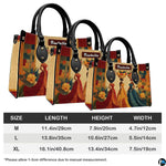 Side profile view highlighting the structured depth and metallic accents of the African harvest artwork handbag.