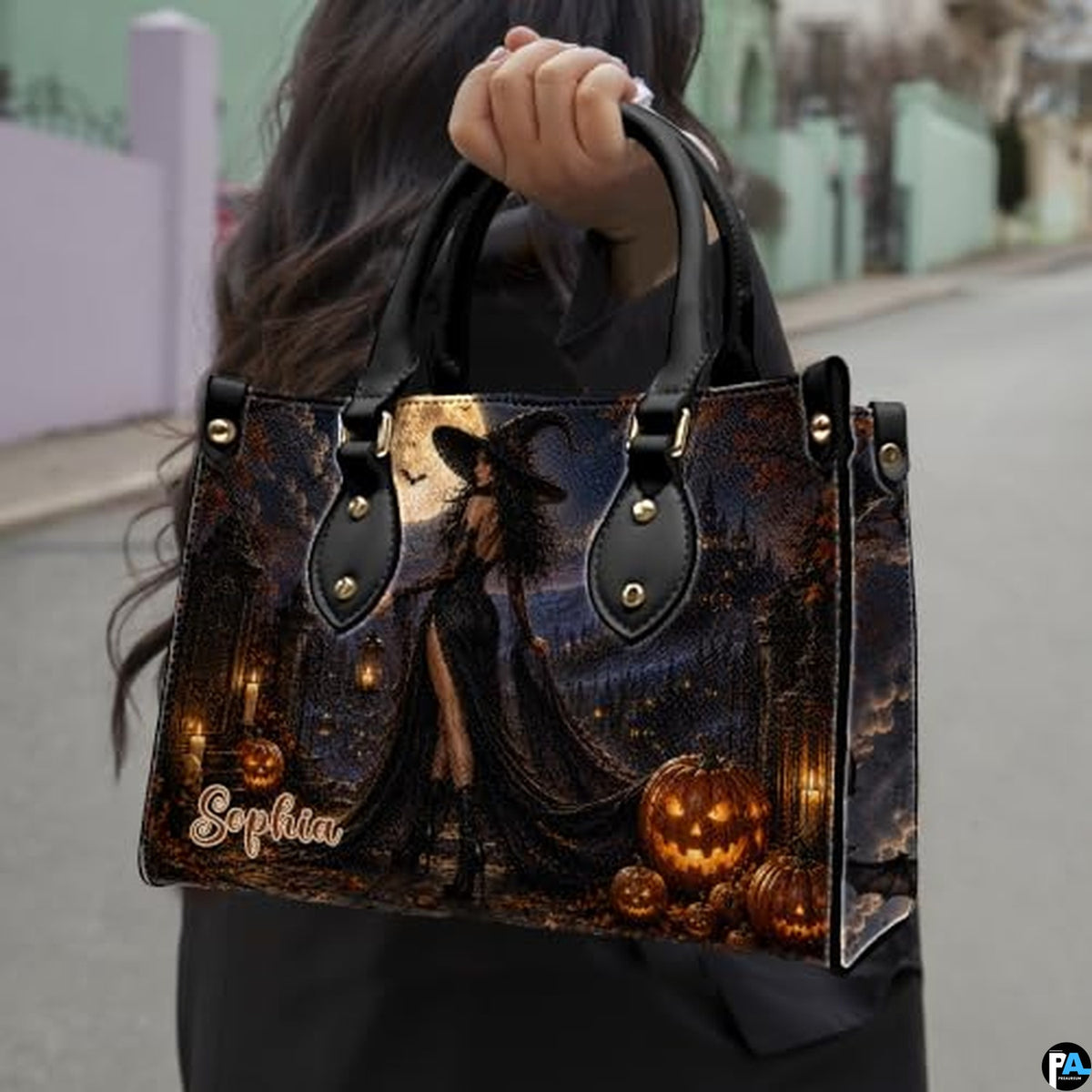 Personalized Witch Handbag with Purse, Custom Name Gothic Leather Bag Set for Women, Halloween Shoulder Bag, Witch Gift