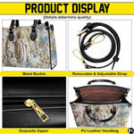 Top view of pearl Madonna handbag displaying top zipper opening and carry handles