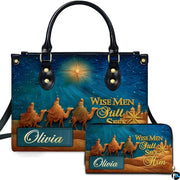 Three magi camel caravan under glowing Bethlehem star handbag and matching wallet pair