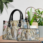Interior view of pearl Madonna handbag showing spacious compartments and lining