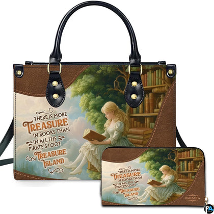 Front view of vintage book art accessory displaying Victorian maiden reading beside outdoor garden shelves.