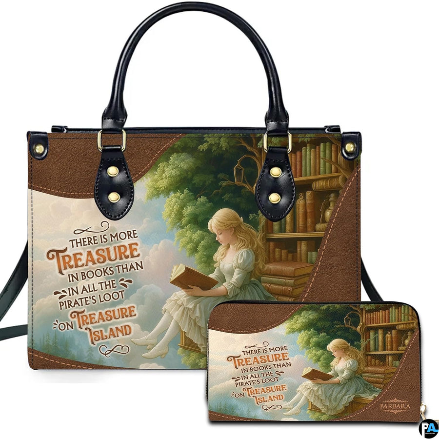 Front view of vintage book art accessory displaying Victorian maiden reading beside outdoor garden shelves.