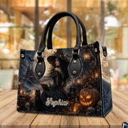 Personalized Witch Handbag with Purse, Custom Name Gothic Leather Bag Set for Women, Halloween Shoulder Bag, Witch Gift