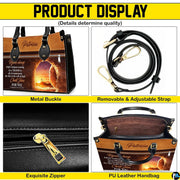 Feature breakdown collage showing zipper, hardware buckles, shoulder strap, and interior