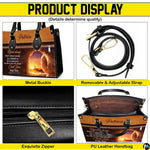 Feature breakdown collage showing zipper, hardware buckles, shoulder strap, and interior
