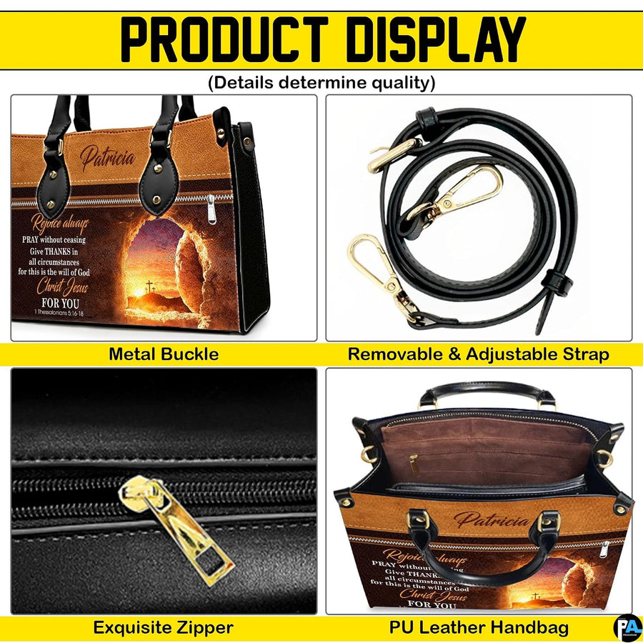 Feature breakdown collage showing zipper, hardware buckles, shoulder strap, and interior