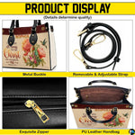 Hardware detail collage highlighting metallic clips, shoulder strap, zipper pull, and interior.