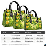 Product measurement chart for green clover handbag