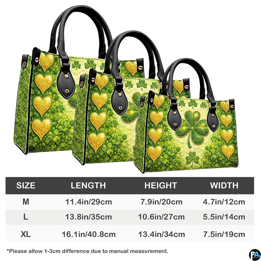 Product measurement chart for green clover handbag