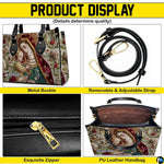 Detailed collage showing handbag top handles, zipper closure, and strap attachments