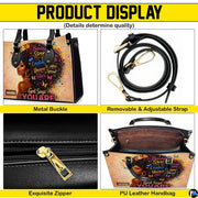 Close-up feature panel for crowned portrait handbag