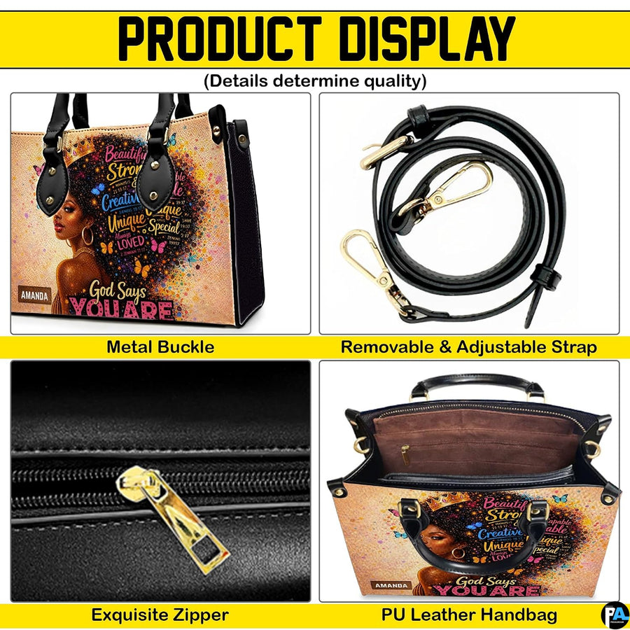 Close-up feature panel for crowned portrait handbag