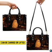 Demonstration illustrating hand-held carrying perspective of glowing ghost art accessory.