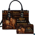 Regal African woman handbag and matching wallet with geometric art