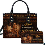 Regal African Woman Handbag with Geometric Art