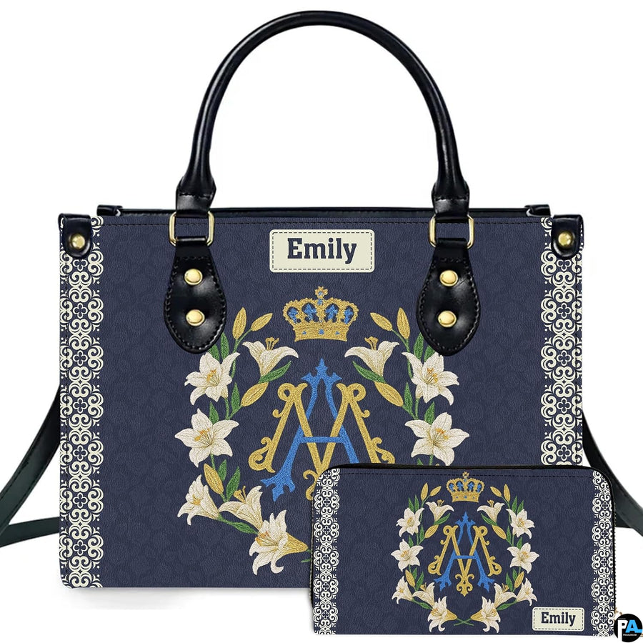 Custom Catholic Virgin Mary Leather Bag, Personalized Name Handbags and Purses for Christian Women Religious Bag Gifts