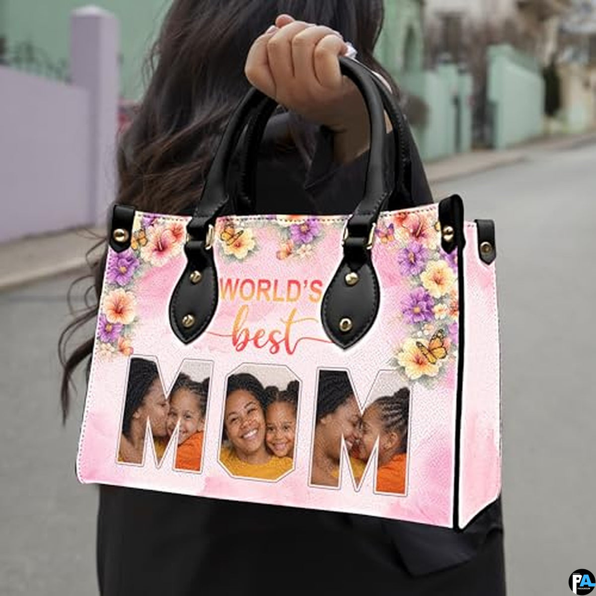 Personalized Leather Tote Bag and Purse for Mom Grandma, Custom Name Tote Bag, Birthday Gift for Mother, Grandma Gift Idea