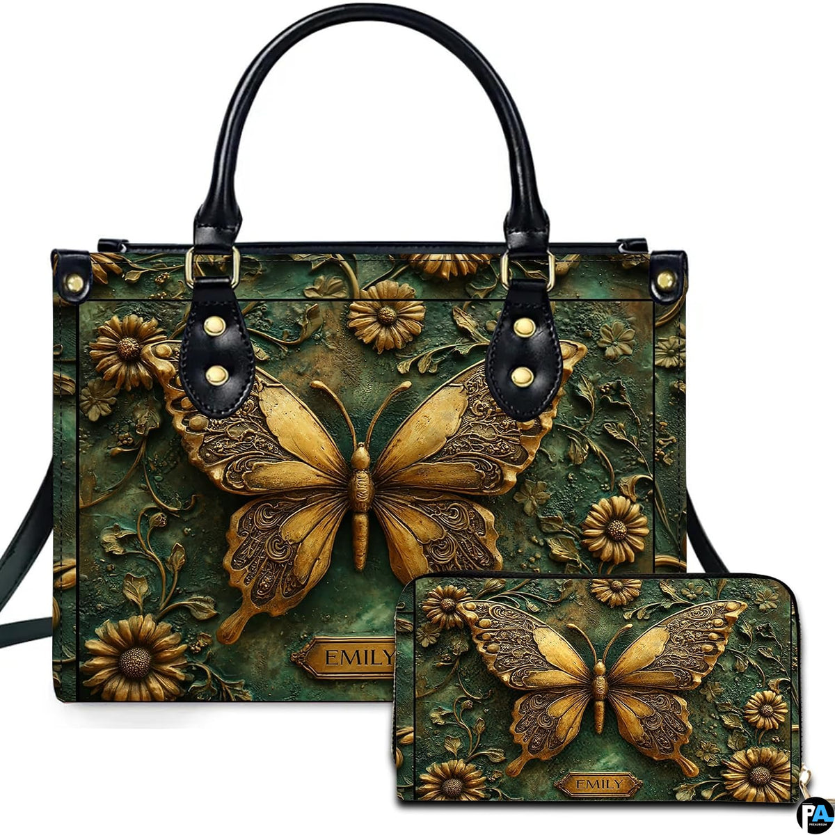 Personalized Butterfly Leather Handbag – Gothic Moon Bag with Adjustable Strap and Matching Witchcore Purse for Women