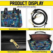 Interior view of celestial dragonfly handbag showing open storage compartment with fabric lining