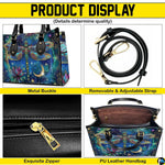 Interior view of celestial dragonfly handbag showing open storage compartment with fabric lining