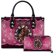 Celestial Archer Satchel Handbag displayed alongside matching companion continental wallet.