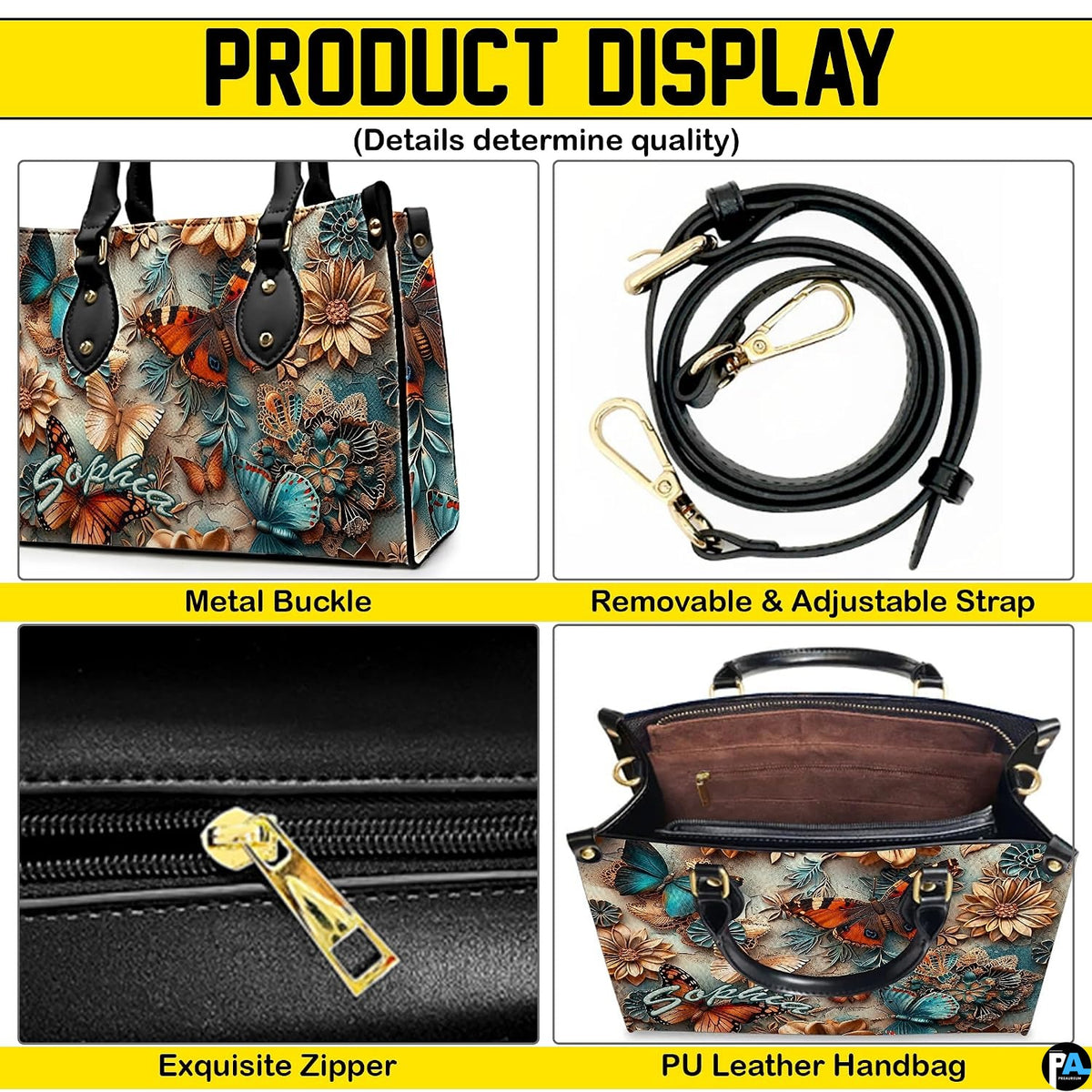 Interior view of open tote handbag showing spacious lining and compartments