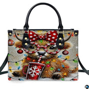 Custom Festive Highland Cow Handbag for Christmas Gift