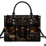 Centered standalone front view highlighting the dark academia library art illustration on the primary accessory.