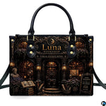 Centered standalone front view highlighting the dark academia library art illustration on the primary accessory.