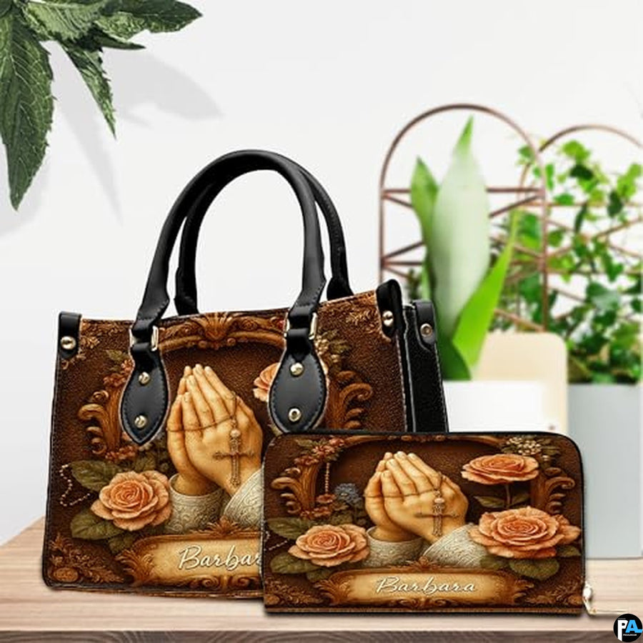Custom Catholic Virgin Mary Leather Bag, Personalized Name Handbags and Purses for Christian Women Religious Bag Gifts