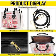 Lifestyle scale display presenting the relative proportions of the pink medical handbag when carried.