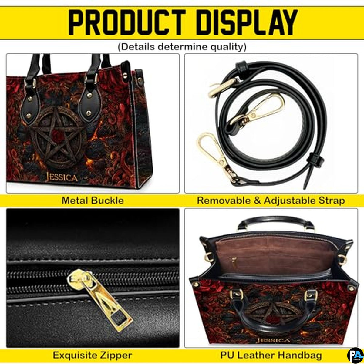 Personalized Halloween Leather Handbag – Custom Witch 3D Printing Effect Purses For Women – Spooky Gothic Shoulder Bag