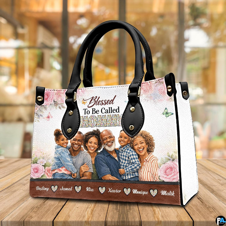 Arrangement of floral handbag and wallet presenting the unified botanical portrait theme.