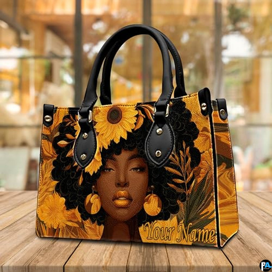 Personalized Black Women Leather Bag, Custom Name African Purses and Handbags Gifts for Mom Birthday Christmas Mothers Day