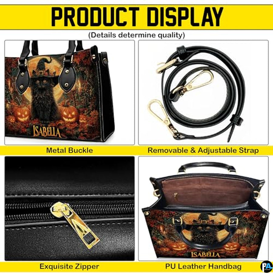 Personalized Halloween Leather Handbag – Custom Witch 3D Printing Effect Purses For Women – Spooky Gothic Shoulder Bag