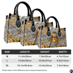 Detailed view of bee handbag interior showing zip pocket and structure.