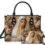 Praying Virgin Mary Ivory Veil Rose Handbag and Matching Wallet Set
