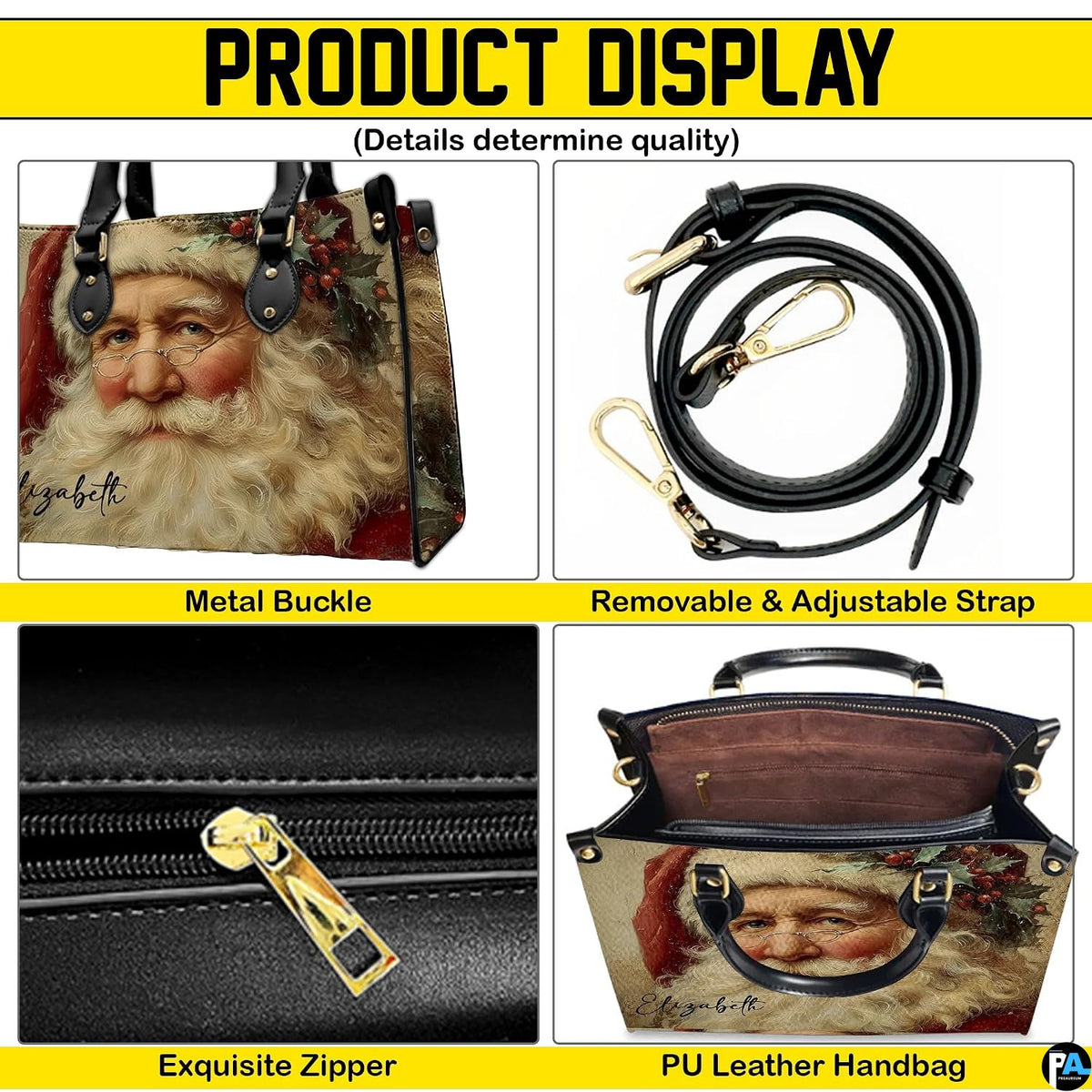 Matching zip wallet showing identical vintage Santa portrait with spectacles.
