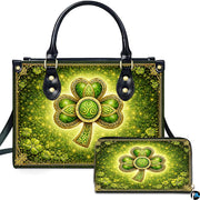 Shamrock handbag and matching wallet with green Celtic clover artwork